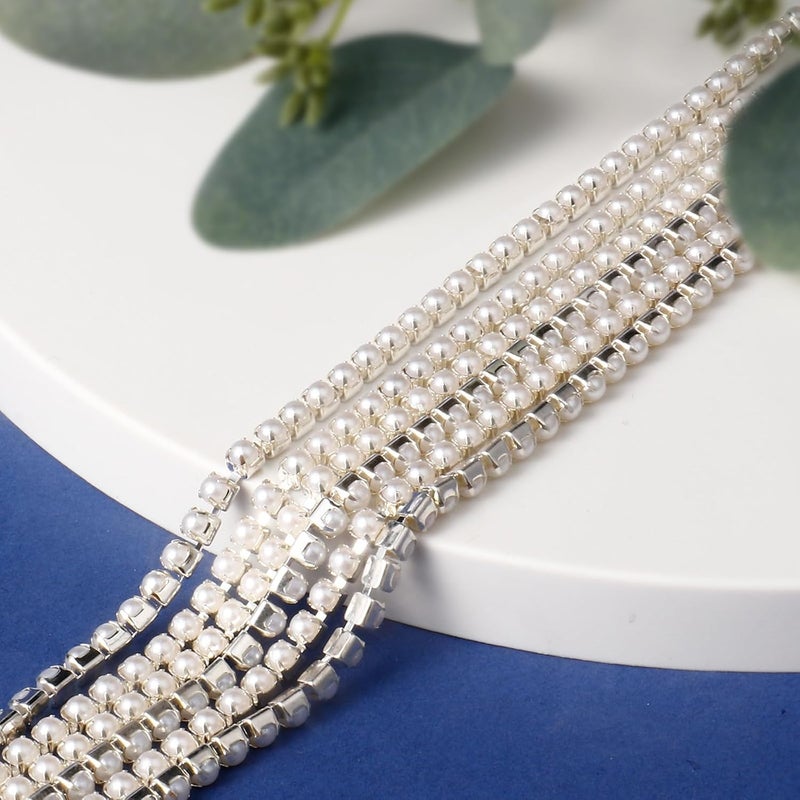 Ucevi 10 Yards Silver Pearl Trim Chain for Craft, 4MM Pearl Beaded Cup Chain Trim by Yard for Sewing DIY Crafts Jewelry Making Decoration - Image 4